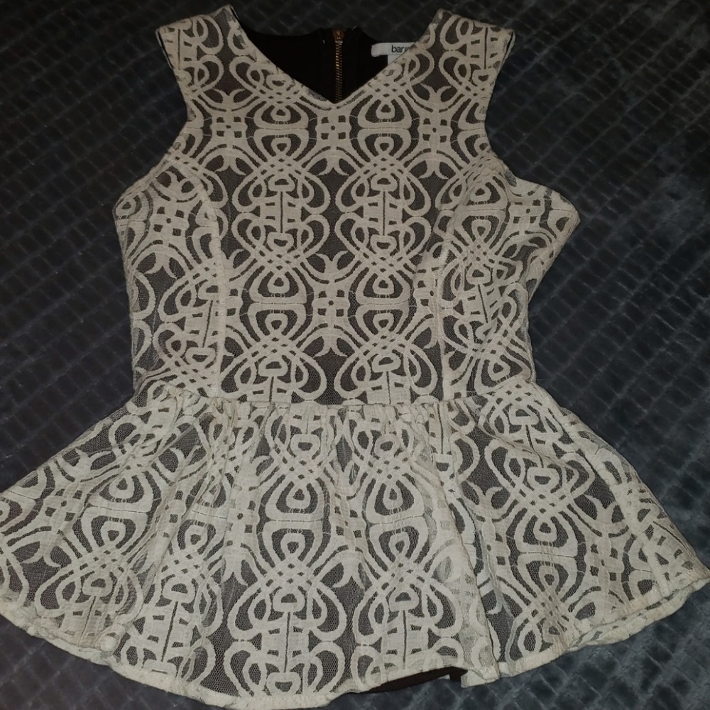Bar III black and cream lace peplum top size XS